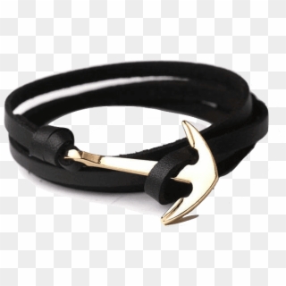 Straight Anchor Leather Bracelet Black Gold Road - Bracelets Anchor Leather Clipart