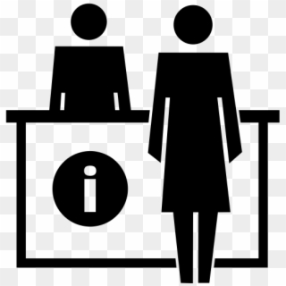 Black And White Line Drawing Of Person At Information - Front Desk Icon Clipart