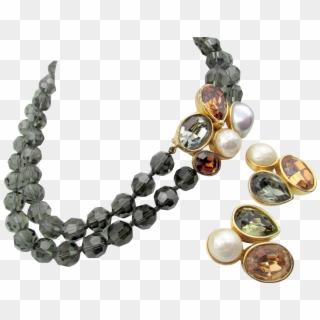 Vintage Ciner Smoky Crystal Beaded Necklace Chunky - Necklace Clipart