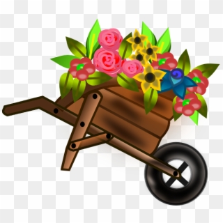 Flower Wheelbarrow Clip Art - Flower Cart Clip Art - Png Download