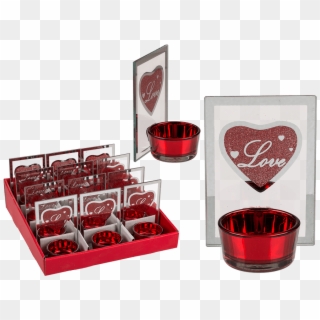 Glass Tealight Holder With Print Love & Red Glitter - Heart Clipart