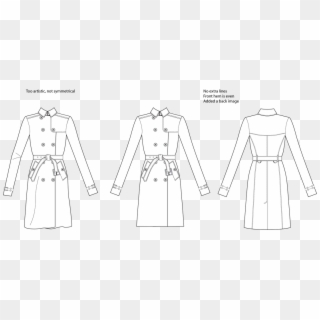 Vector Black And White Download Communicating With - Trench Coat Front Back Flat Sketch Clipart