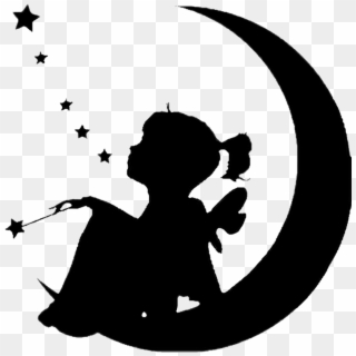 #silhouette #moon #littlegirl #blackandwhite #sticker - Fairy On The Moon Silhouette Clipart