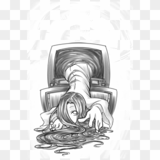 Television, Television Set, Ghost, Visual Arts, Angle - Crawling Out Of Tv Drawing Clipart