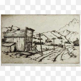 Royalty Free Stock Colorado Ghost Town Etching Print - Sketch Clipart