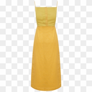 Button Front Yellow Midi Dress With Square Neckline - Cocktail Dress Clipart