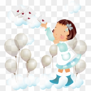 Desenho Png De Menina Nas Nuvens Balões E Cartas C - Illustration Clipart