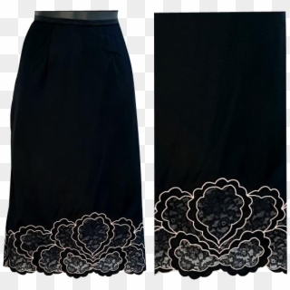 1960s Fancy Black Nylon Half Slip Medallion Lace Trim - Skirt Clipart