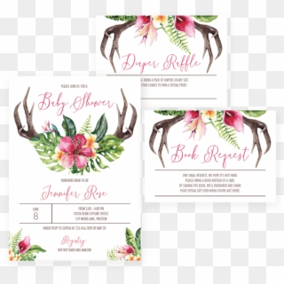 Floral Antler Baby Shower Invitation Set Download By - Boho Baby Shower Invite Clipart
