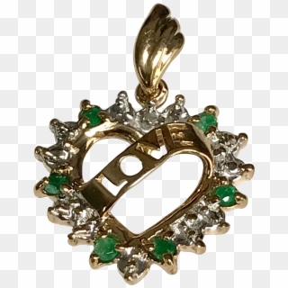 10 K Yellow Gold Emerald & Diamond Love Open Heart - Locket Clipart