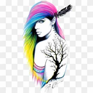 #tattoo #rainbow #lady #women #indian #feather - Love Beautiful Easy Drawings Clipart