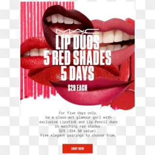 Mac 5 Red Shades, 5 Days For Five Days Only, - Mac Lip Duos Clipart