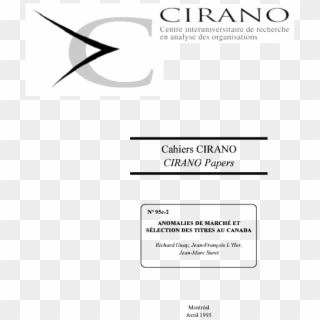 Anomalies De Marché Et Sélection Des Titres Au Canada - Cirano Clipart