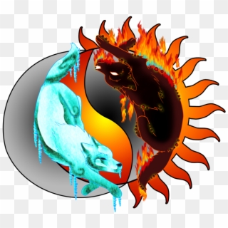 Clipart Fire Ice - Fire And Ice Wolf Yin Yang - Png Download