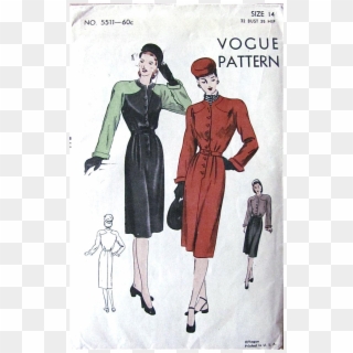1940s Dress Pattern, Vogue 5511, Unused Factory Folded, - Vintage Clothing Clipart
