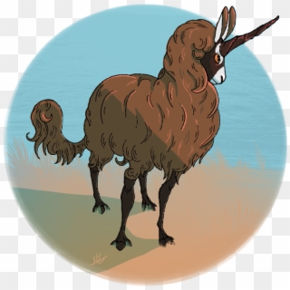 Image Of A Brown And Very Wooly Goat, With One Spiral - Illustration Clipart