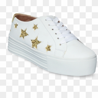 13-238 Tenis Blanco Con Estrellas Doradas - Skate Shoe Clipart