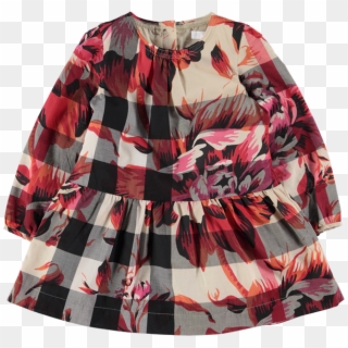 Babies Check Detail Floral Print Dress Beige Multi - Blouse Clipart