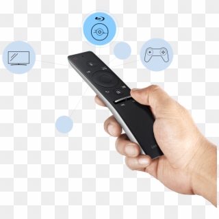 A Hand Holds A Remote Control And Function Icons Are - Open Samsung Smart Remote Clipart