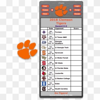 Get Your 2018 Clemson Tigers Football Schedule Dashboard - 2018 Clemson Football Schedule Clipart
