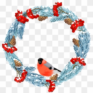 Blue Winter Wreath With Bird Png Clip Art Image - Transparent Winter Wreath Clipart