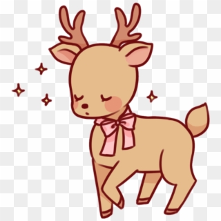 Deer Brown Pink Bow Cute Yellow Sparkle Sparkles Kawaii - Kawaii Deer Clip Art - Png Download