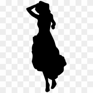 Lady Moving Woman Dress Silhouette Black White Drawing - Woman In Dress Silhouette Png Clipart