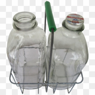 Wire Milk Bottle Carrier And Half Gallon Bottles 1940s - Glass Bottle Clipart