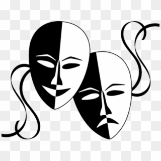 Mask Clipart Drama - Theatre Masks Black And White - Png Download