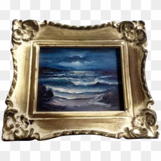 Robert Halstead, Small Seascape Oil Painting Of Moonlight - Picture Frame Clipart