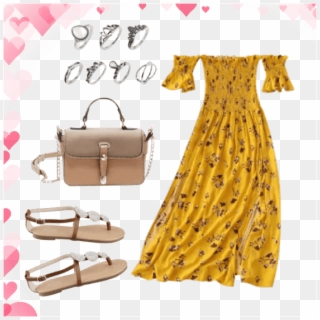 Yellow Floral Off Shoulder Dress Clipart