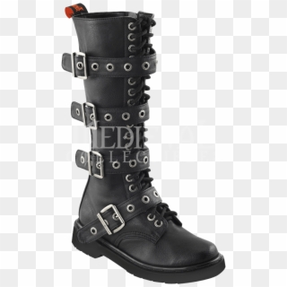 Womens Four Strap Buckled Combat Boots - Knee High Black Combat Boots Womens Clipart