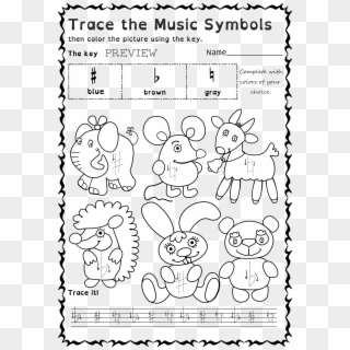 Funny Worksheets To Trace Basic Music Symbols For Younger - Cartoon Clipart