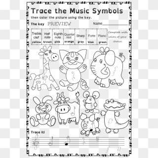 Cosy Color Naming Worksheets For Your Music Symbols Clipart