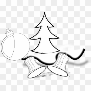 Tree Jingle Bells Ornament Black White Line Art Christmas - Christmas Tree Clipart