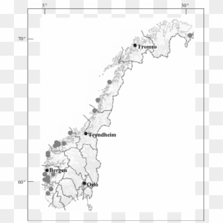 Locations Of The 19 Cod Farms In Norway Included In - Map Clipart