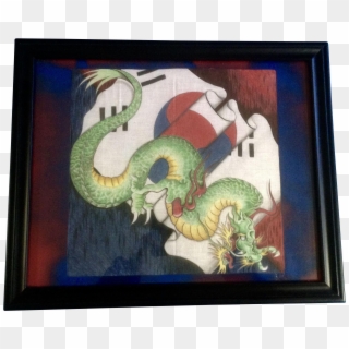 Vintage South Korean Dragon Flag Batik Painting - Painting Clipart