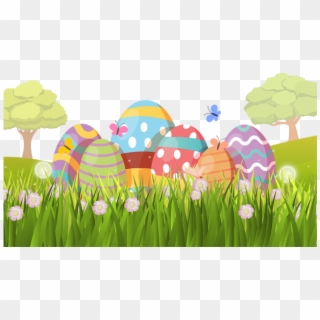 Sunny Background With Easter Eggs In A Grass And Butterflies - Pascoa Ovos Grama Png Clipart