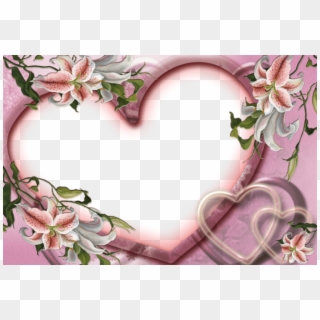 Cute Pink Heart Transparent Photo Frame With Flowers - Love Flower Photo Frames Clipart