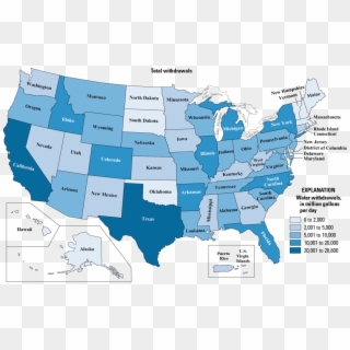 Map Showing Total Water Withdrawals By State, - United States Water Use Clipart