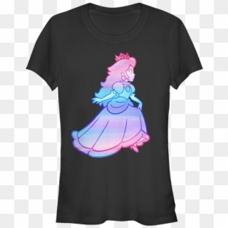 T-shirt - Princess Peach - Rainbow Fade - Black - Front - Cartoon Clipart