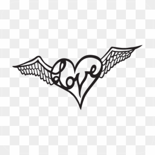 Heart Love Angel Wings Decal - Line Art Clipart
