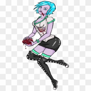 Purple-skin Zombie Pin Up Girl With Blue Hair Tattoo - Pin Up Zombie Png Clipart