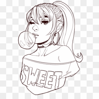 Svg Library Bust Shot Lineart Bubblegum Girl By Moustachi - Chewing Bubble Gum Drawing Clipart