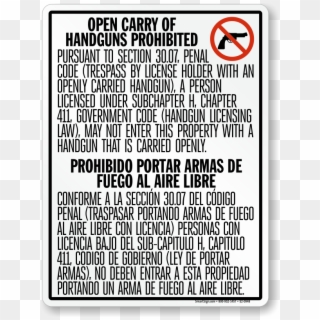 Bilingual No Open Carry Sign, Texas - Concealed Carry Texas Clipart