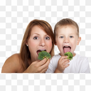 Picture Of Mother And Son Eating Broccoli Clipart