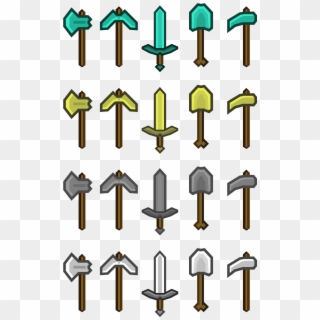 Minecraft Tools Sword, Pickaxe, Axe And Shovel - Minecraft Swords And Pickaxes Clipart