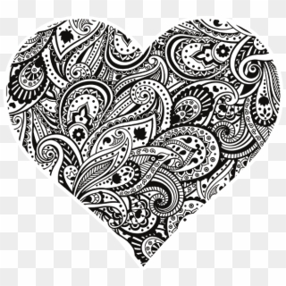 Paisley Heart Black And White - Paisley Pattern Clipart