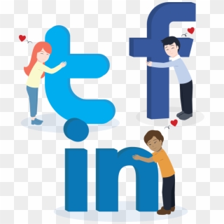 Cartoon People Hugging Social Media Logos Clipart