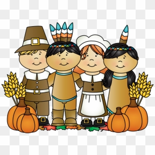 Indian Family Clipart - Thanksgiving Pilgrims And Indian - Png Download